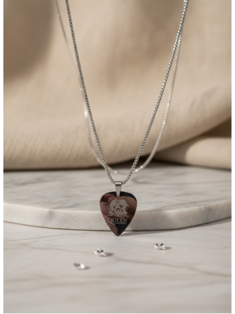 Queen Rhapsody Tour 2023 Necklace Heart Guitar Pick Pendant Silver Tone NWOT